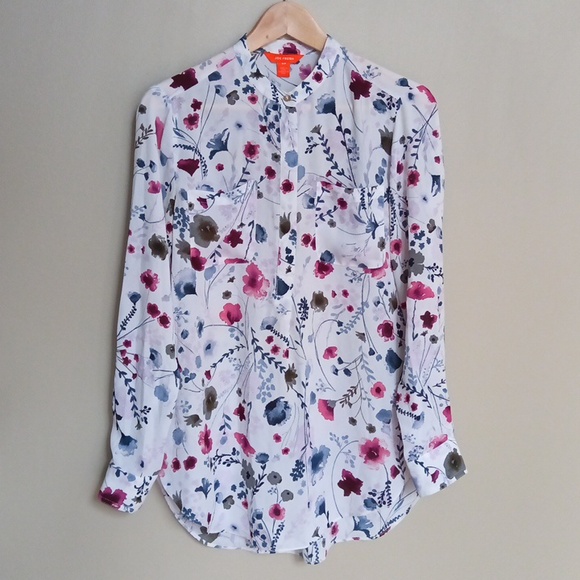 P19" L28" Joe Fresh Multicolor Floral High-low Round Hem Women's Blouse - Picture 13 of 17